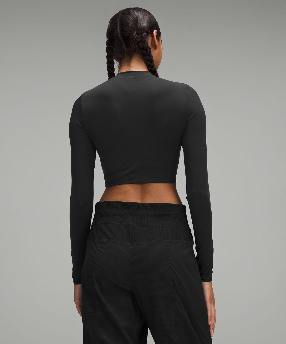 Black Lululemon Wundermost Ultra-Soft Nulu Mockneck Super-Cropped Women Long Sleeve Shirts | NZ_LuLu76016