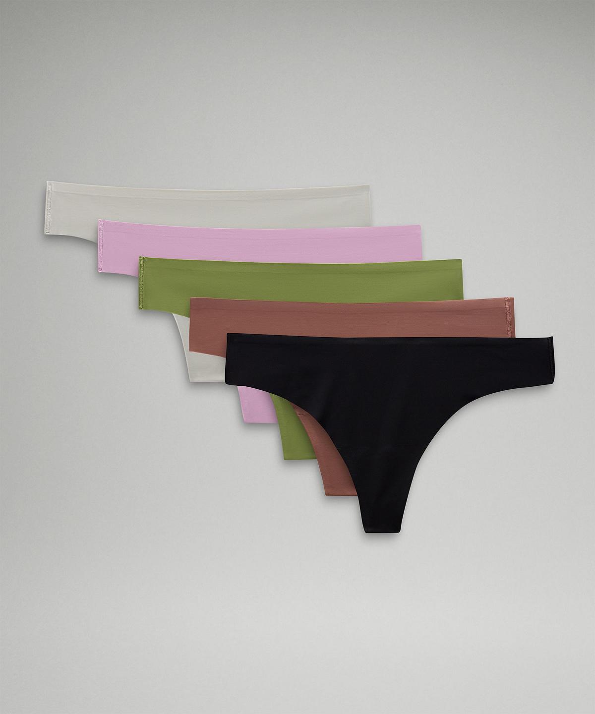 Black / Beige / Rose / Green Lululemon InvisiWear Mid-Rise Thong Women Underwear | NZ_LuLu44993