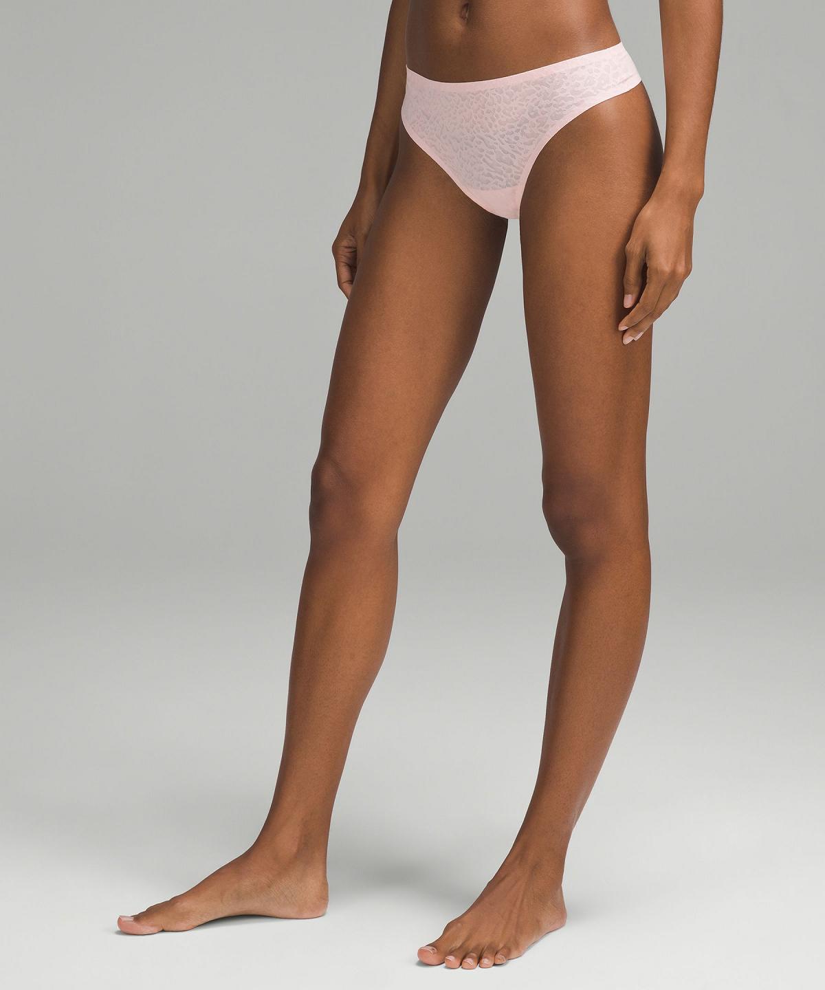 Blue / Pink Lululemon InvisiWear Mid-Rise Thong Performance Lace Women Underwear | NZ_LuLu44251