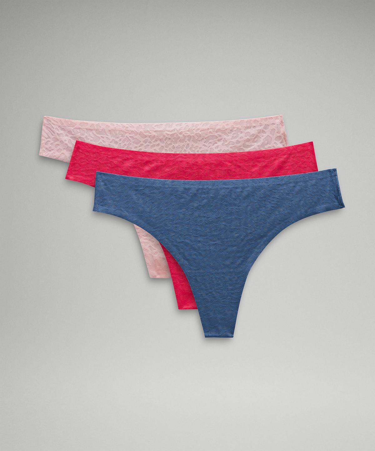 Blue / Pink Lululemon InvisiWear Mid-Rise Thong Performance Lace Women Underwear | NZ_LuLu44251