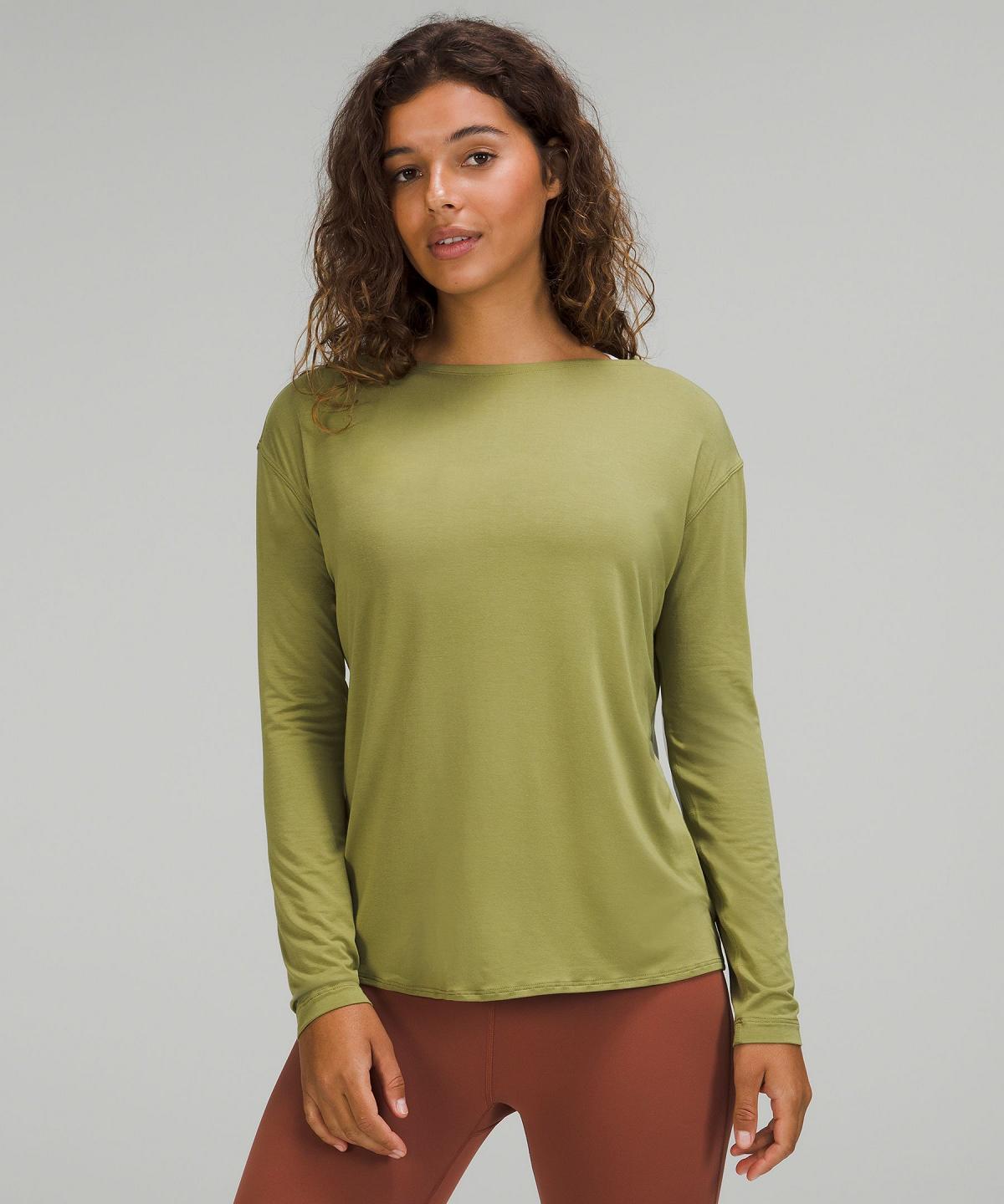 Brown Green Lululemon Modal-Blend Open-Back Women Long Sleeve Shirts | NZ_LuLu96202