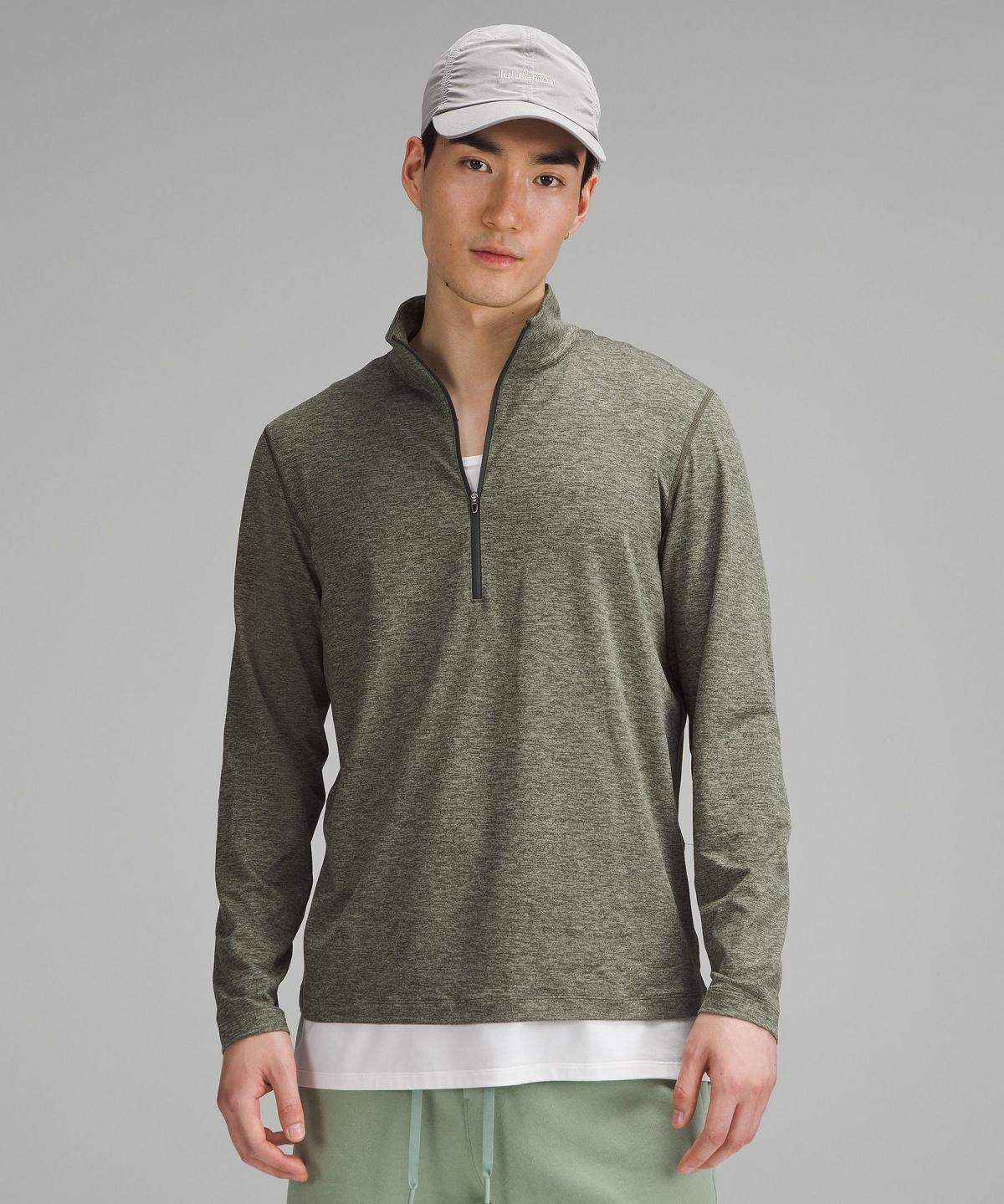 Brown / Green Lululemon Soft Jersey Half Zip Men Long Sleeve Shirts | NZ_LuLu82923