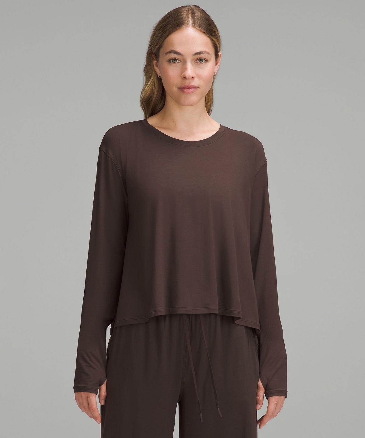 Coffee Lululemon Modal Relaxed-Fit Lounge Long-Sleeve Women Shirts | NZ_LuLu54963