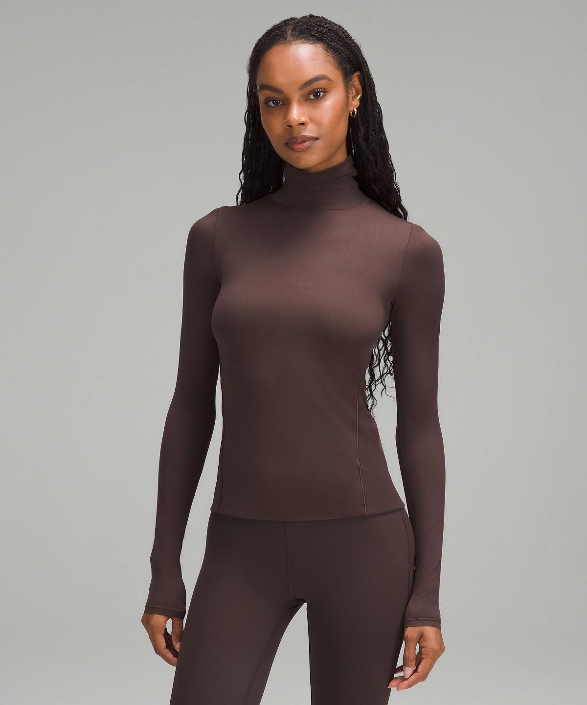 Coffee Lululemon Wundermost Ultra-Soft Nulu Long-Sleeve Turtleneck Women Long Sleeve Shirts | NZ_LuLu71063