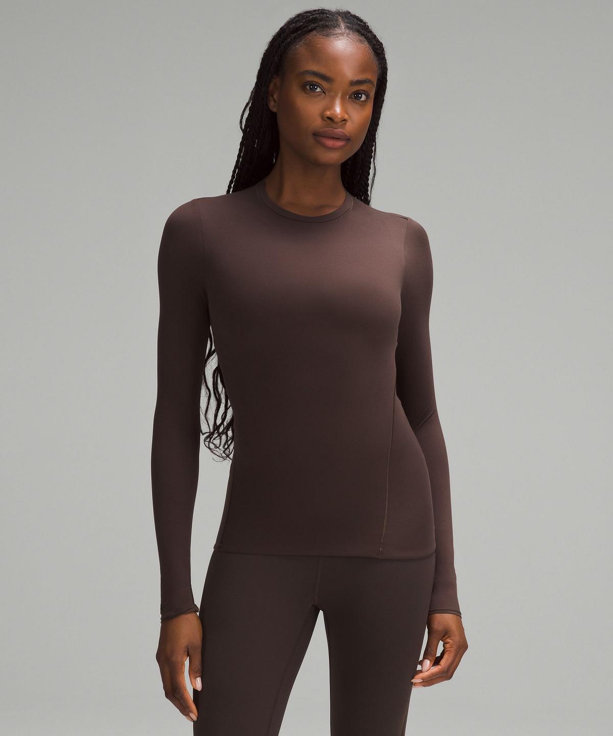 Coffee Lululemon Wundermost Ultra-Soft Nulu Crewneck Long-Sleeve Women Shirts | NZ_LuLu90876