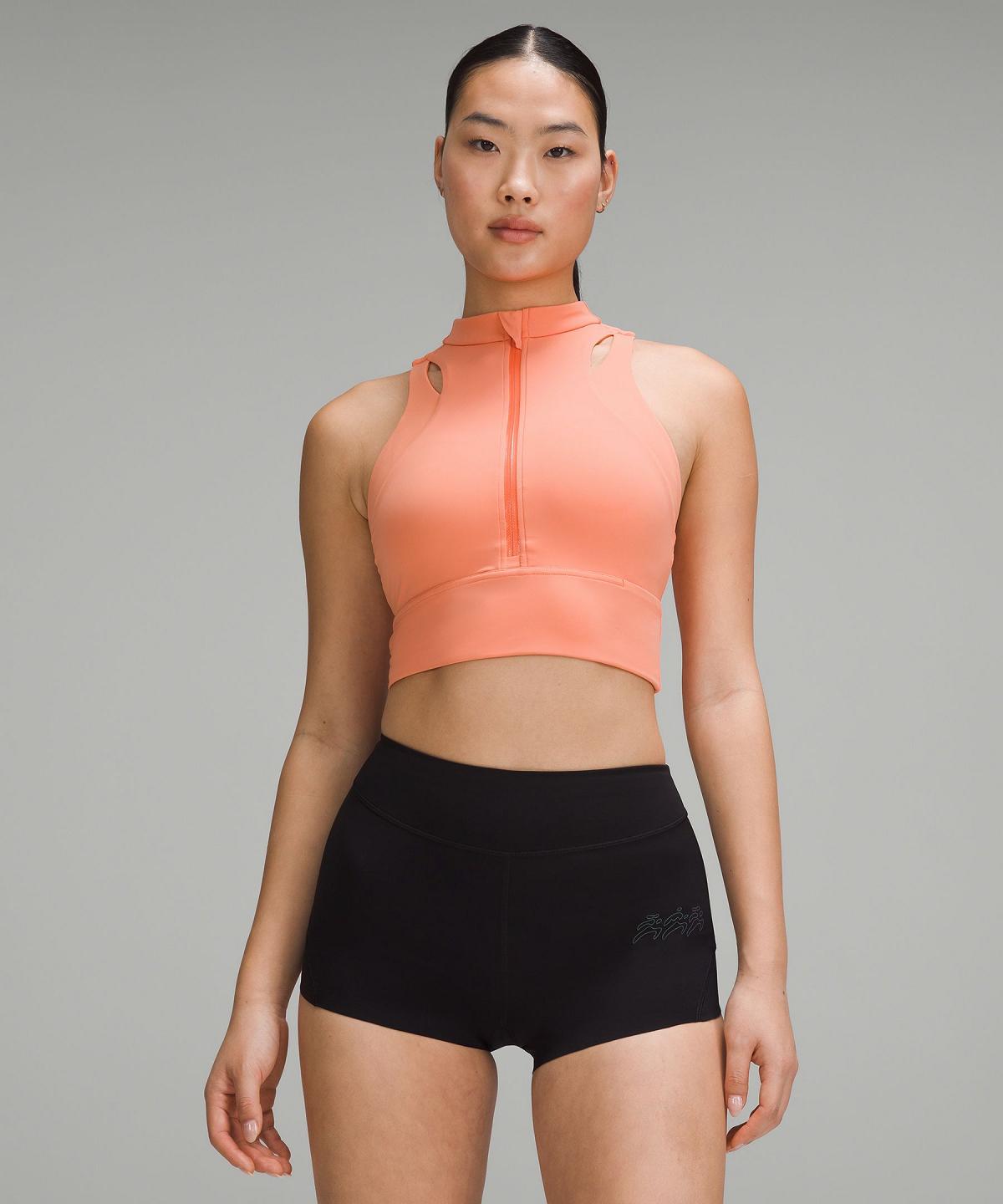 Coral Lululemon Nulux Cropped Half-Zip Track Women Tank Top | NZ_LuLu85073