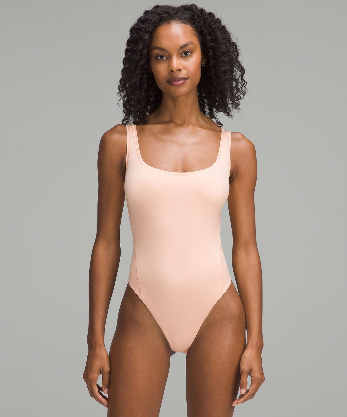 Coral Lululemon Wundermost Ultra-Soft Nulu Square-Neck Sleeveless Women Bodysuit | NZ_LuLu55082