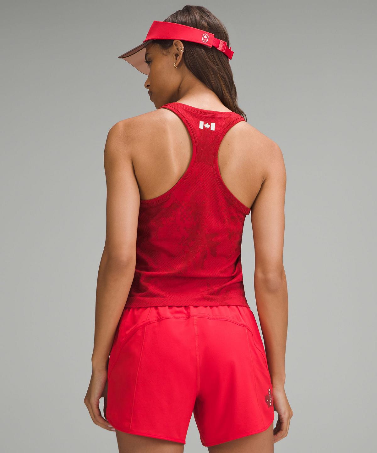 Dark Red Lululemon Team Canada Swiftly Tech Racerback 2.0 Waist Length Women Tank Top | NZ_LuLu68884