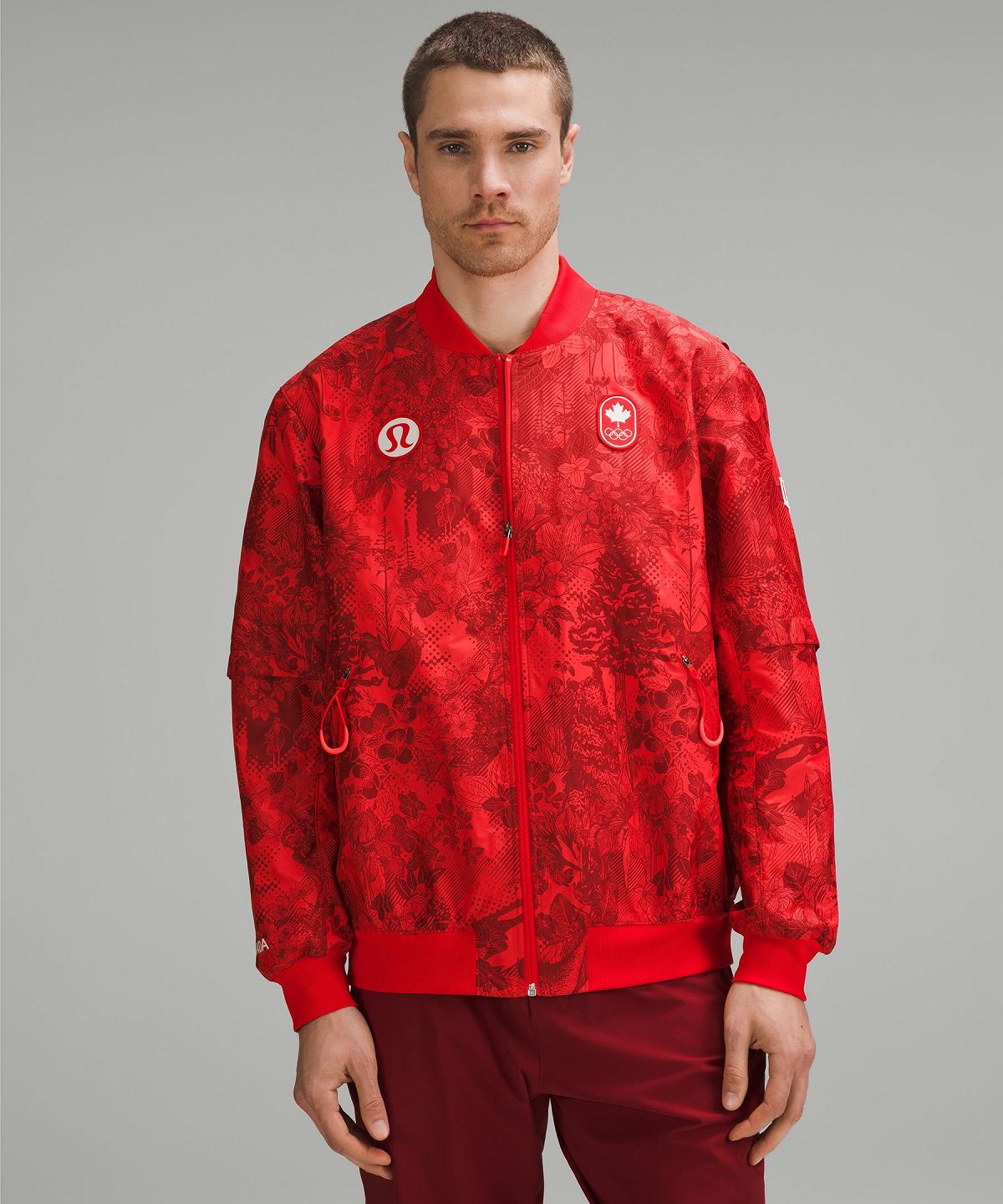 Dark Red Lululemon Team Canada Vented Jacquard Bomber Men Coats & Jackets | NZ_LuLu52931