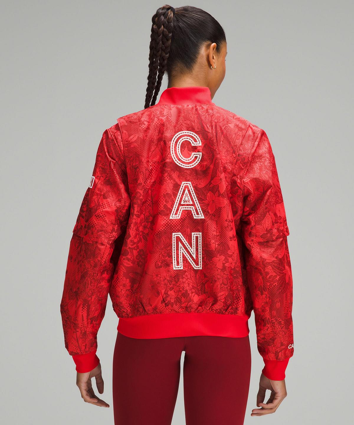 Dark Red Lululemon Team Canada Women's Vented Jacquard Bomber Women Coats & Jackets | NZ_LuLu80361