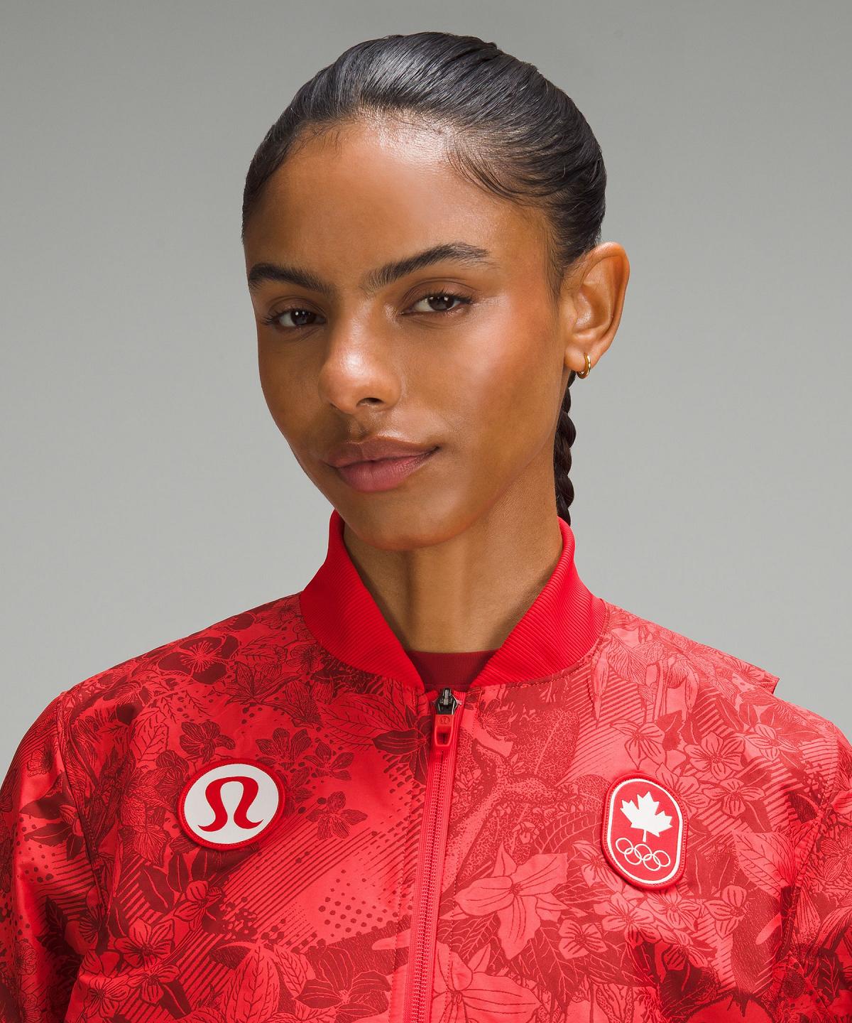 Dark Red Lululemon Team Canada Women's Vented Jacquard Bomber Women Coats & Jackets | NZ_LuLu80361