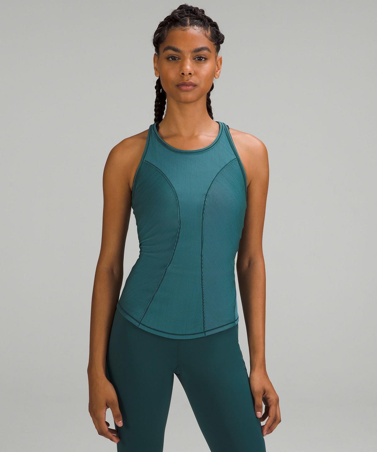 Green / Blue Lululemon Base Pace Two-Toned Ribbed Women Tank Top | NZ_LuLu42253