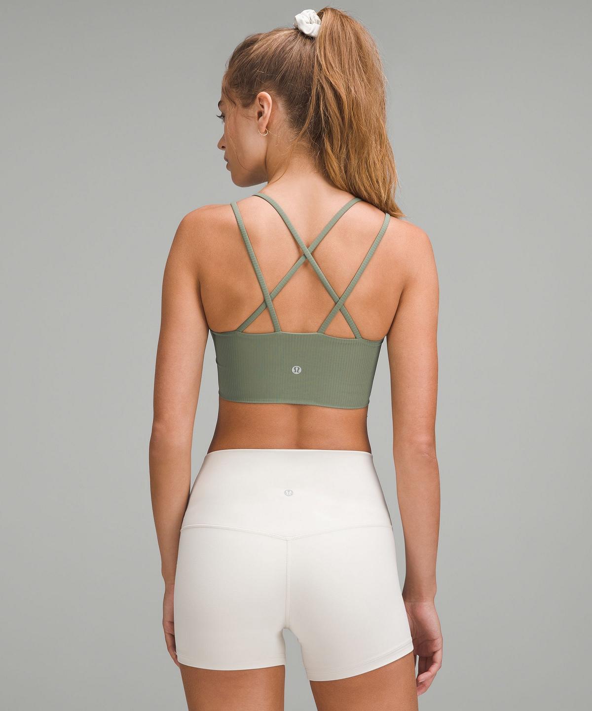 Grey Green Lululemon Like a Cloud Ribbed Longline Women Sports Bra | NZ_LuLu38752