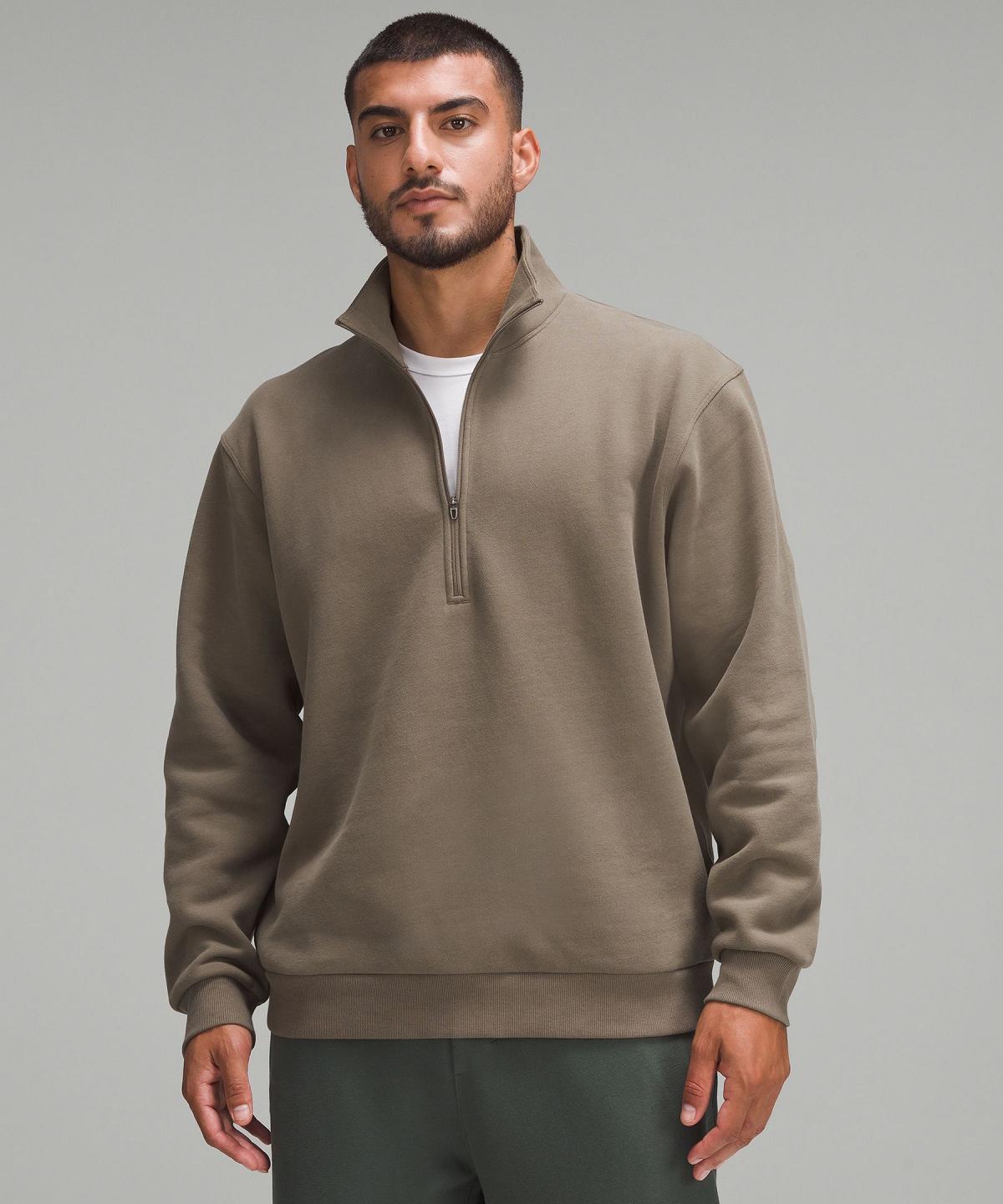 Khaki Lululemon Steady State Half Zip Men Hoodies & Sweatshirts | NZ_LuLu94077