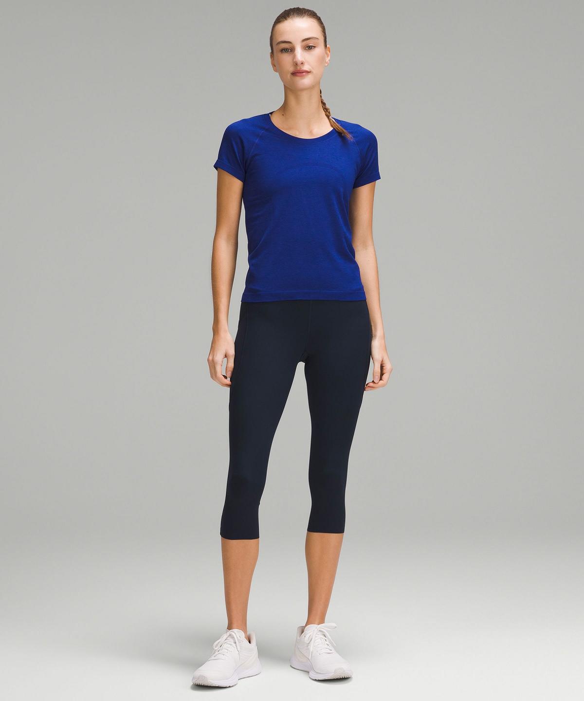 Navy Lululemon Fast and Free High-Rise Crop with Pockets 19" Women Leggings | NZ_LuLu98974