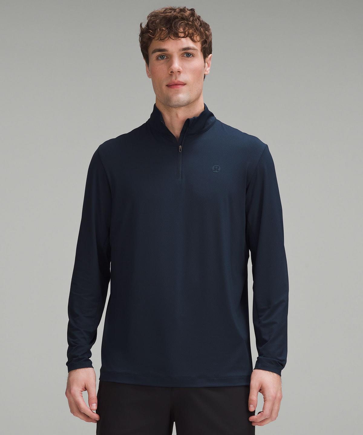 Navy Lululemon Golf Half Zip Men Long Sleeve Shirts | NZ_LuLu77864