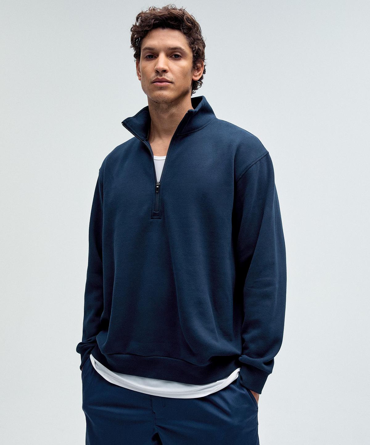 Navy Lululemon Steady State Half Zip Men Hoodies & Sweatshirts | NZ_LuLu94096