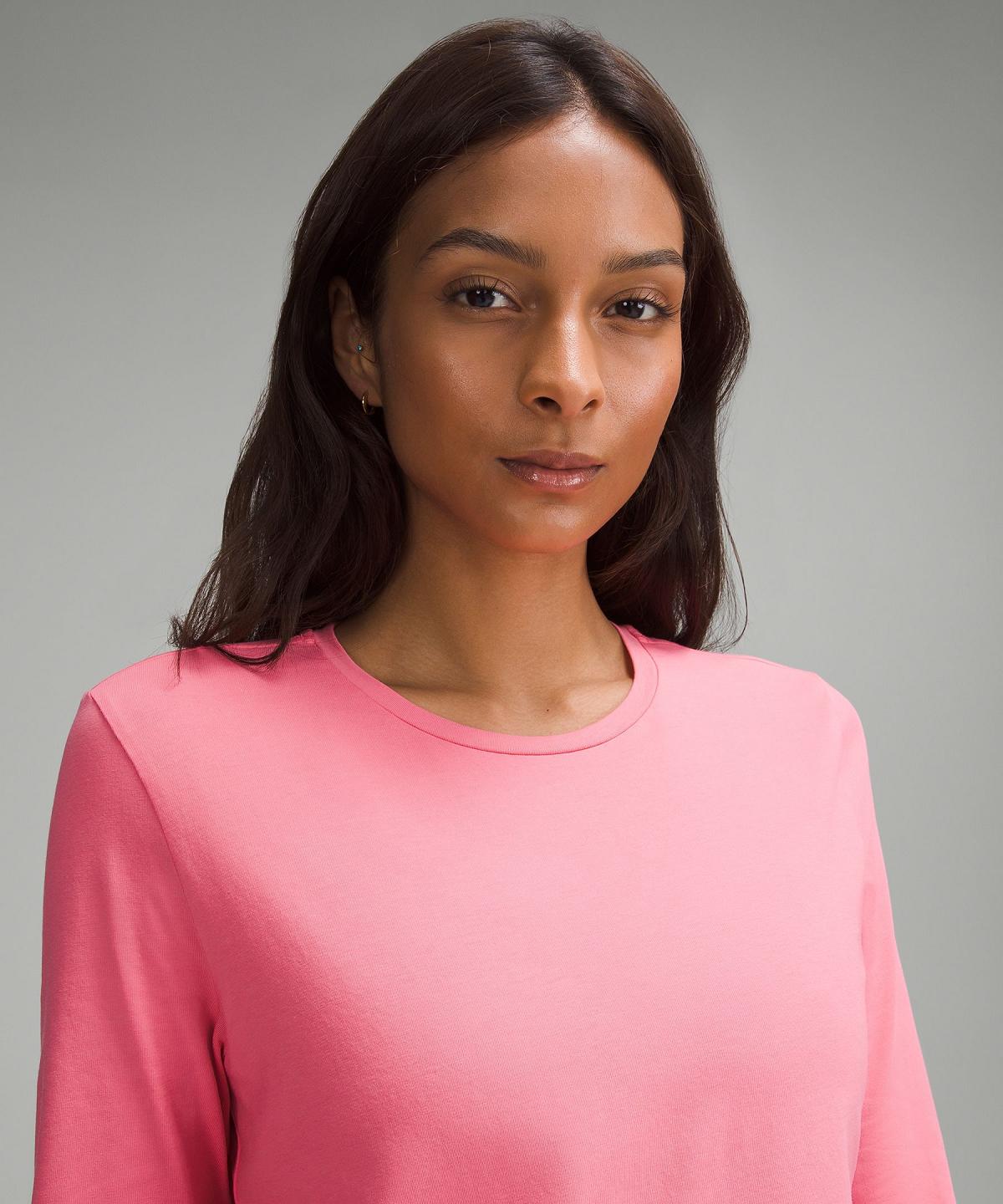 Pink Lululemon Organic Cotton Crewneck Long-Sleeve Women Shirts | NZ_LuLu85231