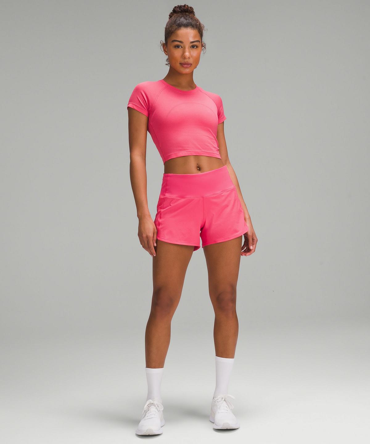 Pink Lululemon Swiftly Tech Cropped Short-Sleeve 2.0 Women Shirts | NZ_LuLu58383