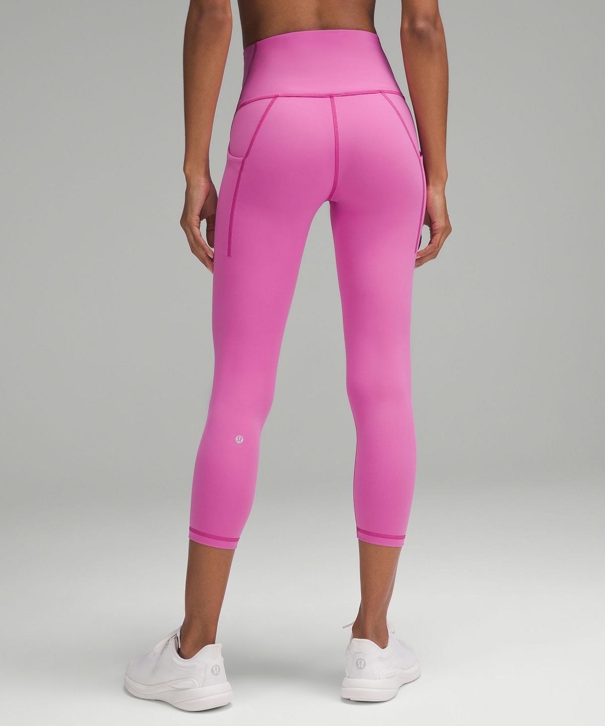 Pink Lululemon Wunder Train High-Rise Crop with Pockets 23" Women Leggings | NZ_LuLu79277