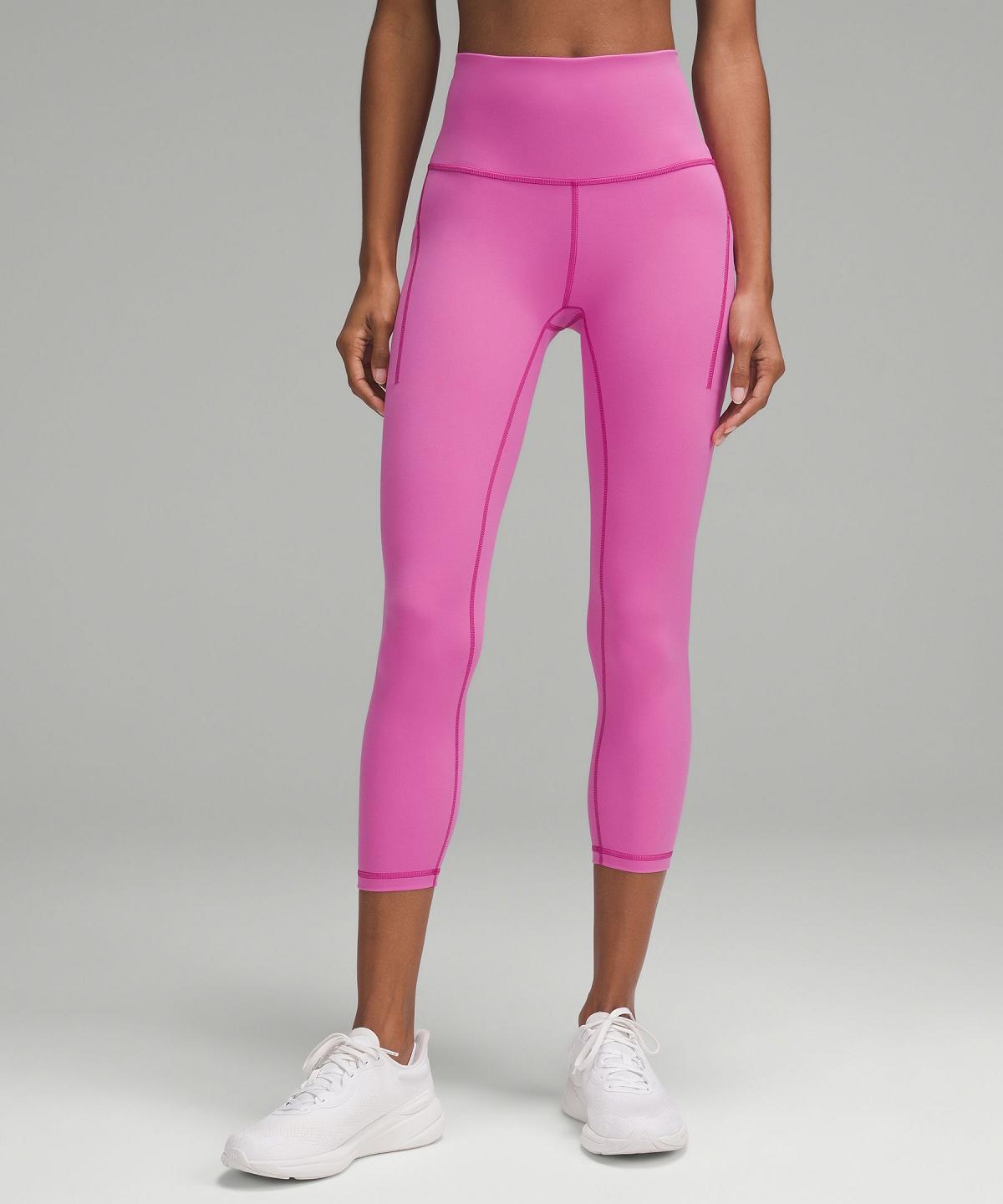 Pink Lululemon Wunder Train High-Rise Crop with Pockets 23" Women Leggings | NZ_LuLu79277