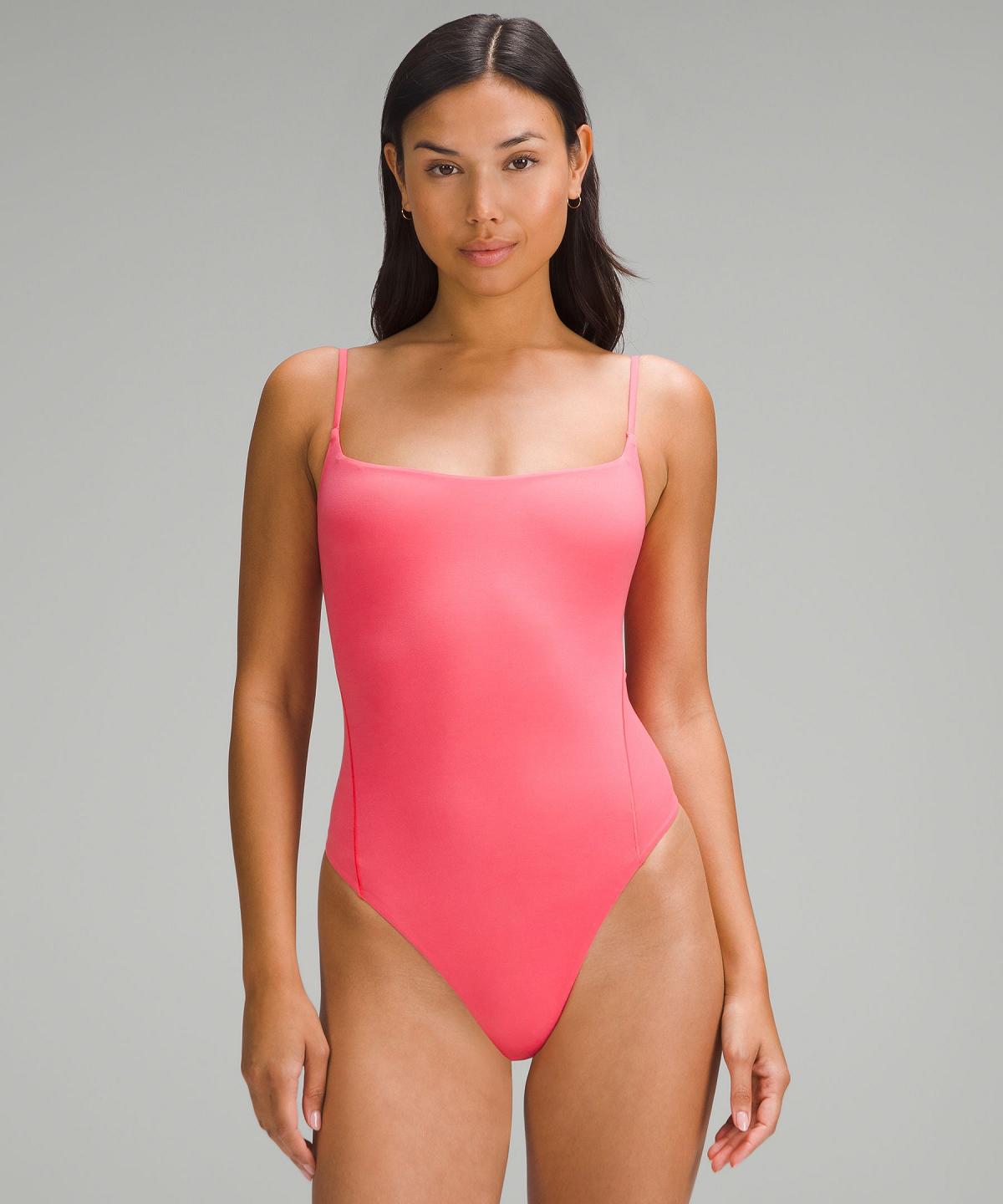 Pink Lululemon Wundermost Ultra-Soft Nulu Square-Neck Spaghetti-Strap Women Bodysuit | NZ_LuLu74678