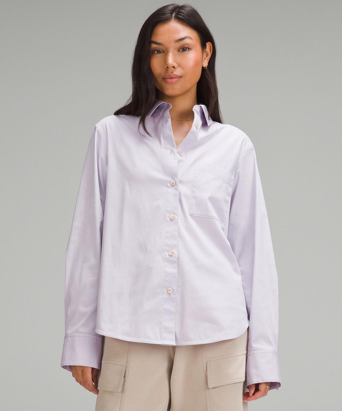 Purple Lululemon Relaxed-Fit Cotton-Blend Poplin Button-Down Women Shirts | NZ_LuLu16114