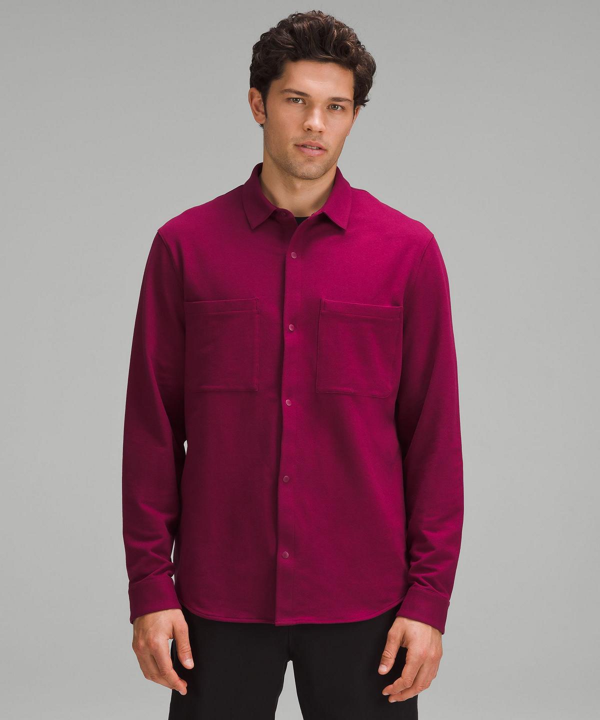 Red Lululemon Soft Knit Overshirt Men Long Sleeve Shirts | NZ_LuLu86268