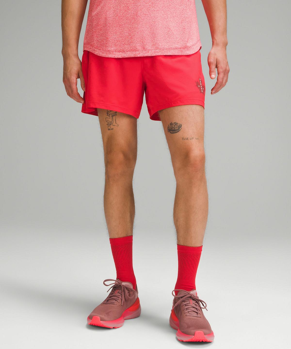 Red Lululemon Team Canada Pace Breaker Lined 5" Men Shorts | NZ_LuLu28236