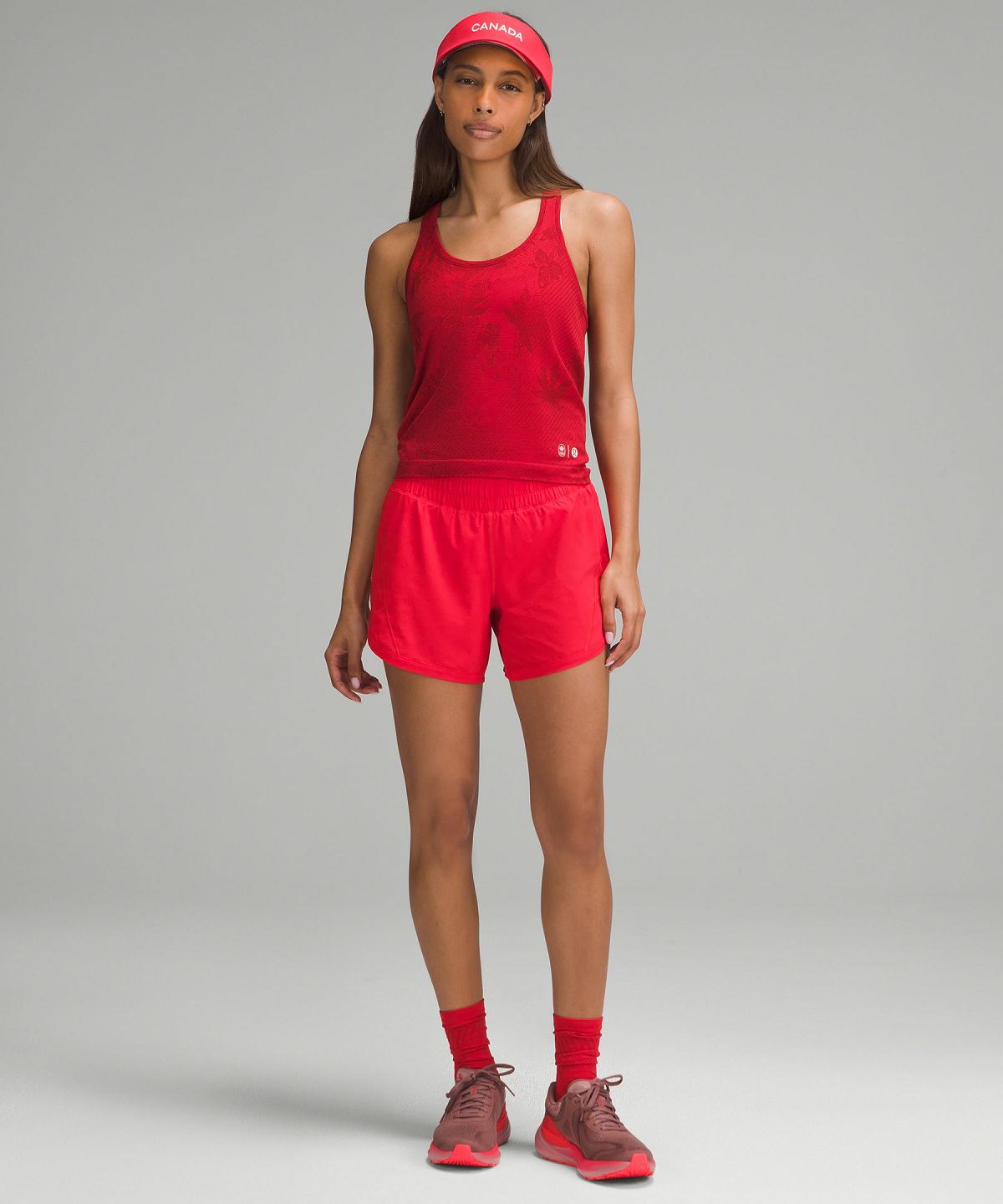 Red Lululemon Team Canada Swiftly Tech Racerback 2.0 Waist Length Women Shirts | NZ_LuLu23544