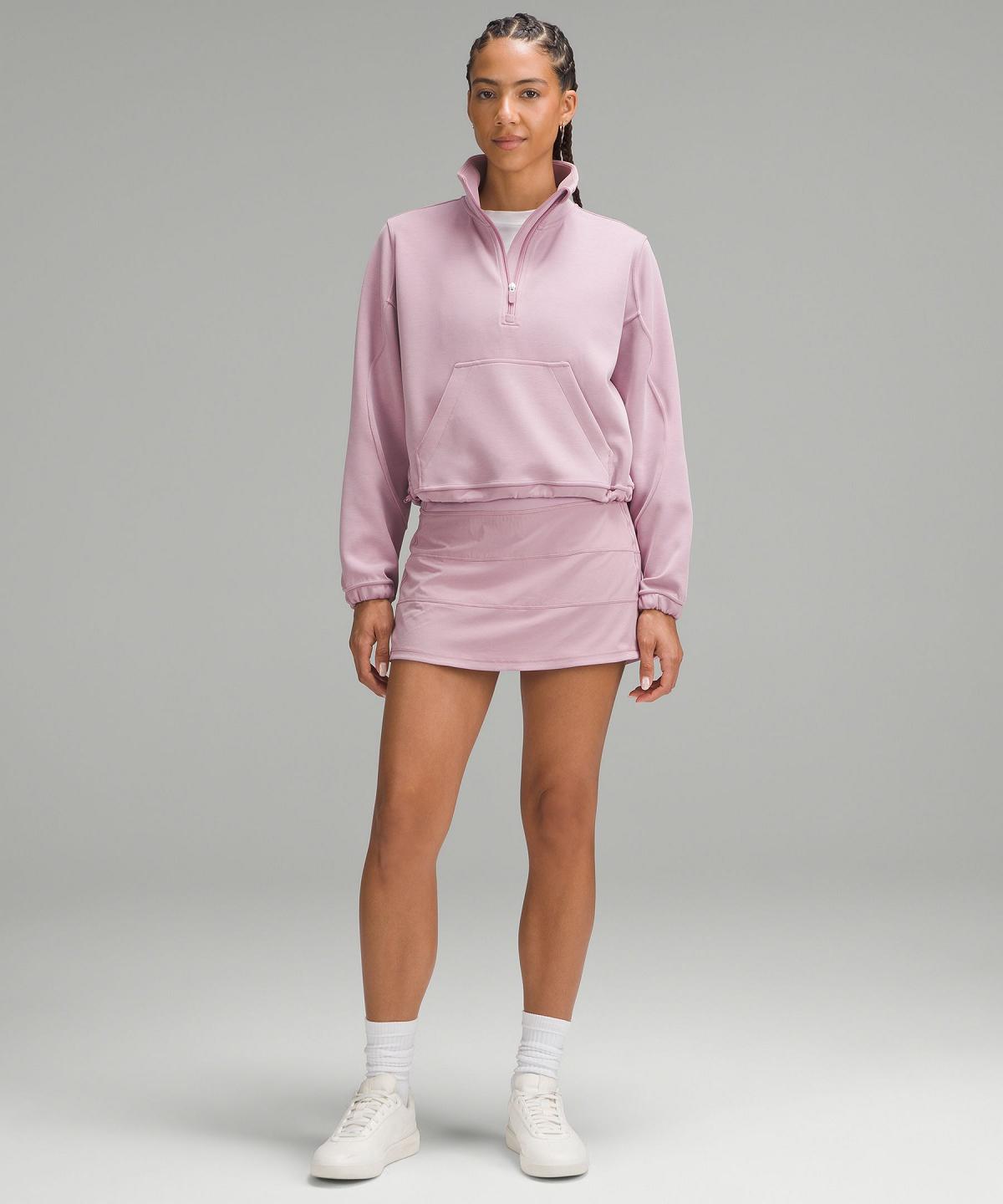 Rose Pink Lululemon Brushed Softstreme Half Zip Women Hoodies & Sweatshirts | NZ_LuLu23487