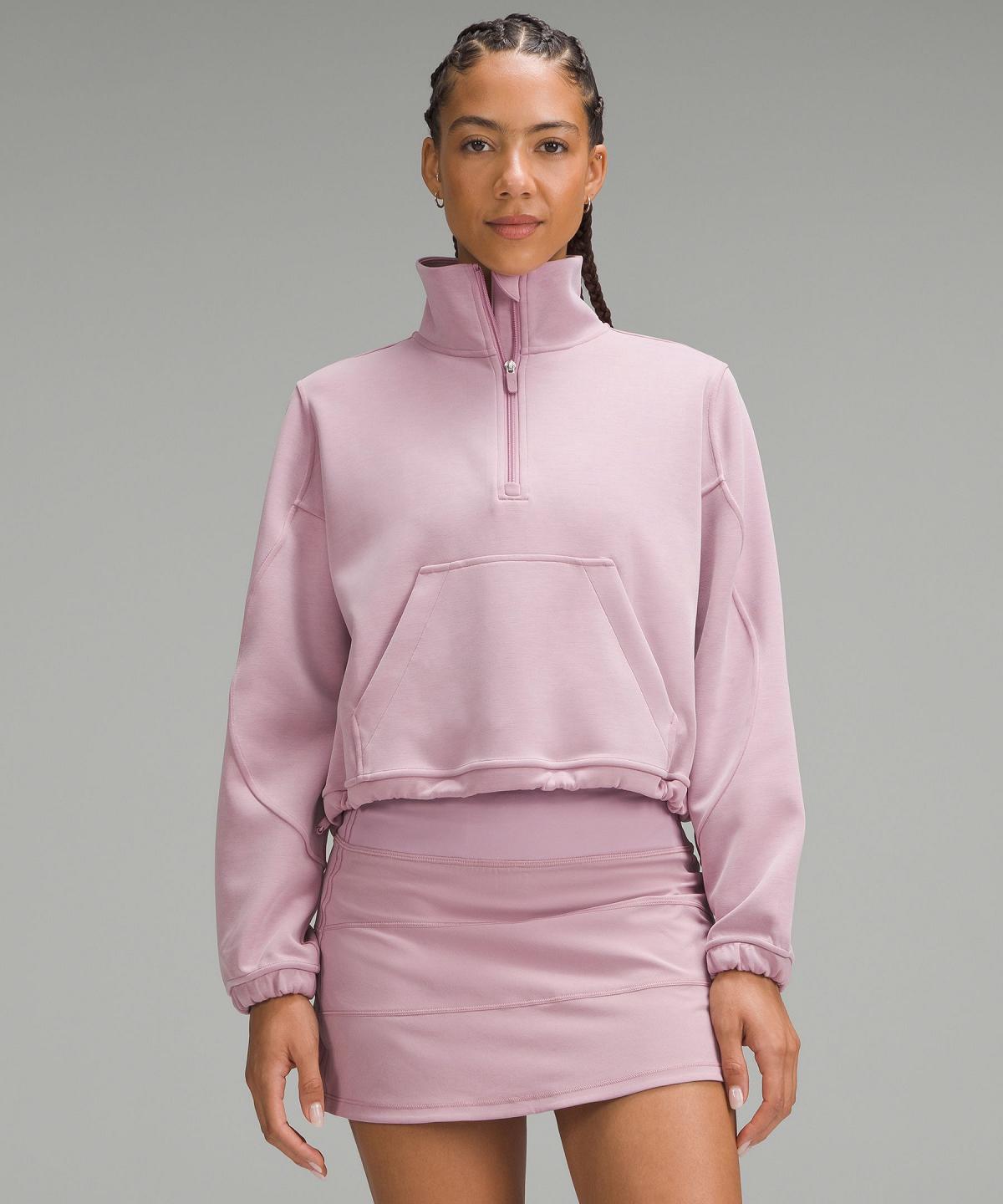 Rose Pink Lululemon Brushed Softstreme Half Zip Women Hoodies & Sweatshirts | NZ_LuLu23487