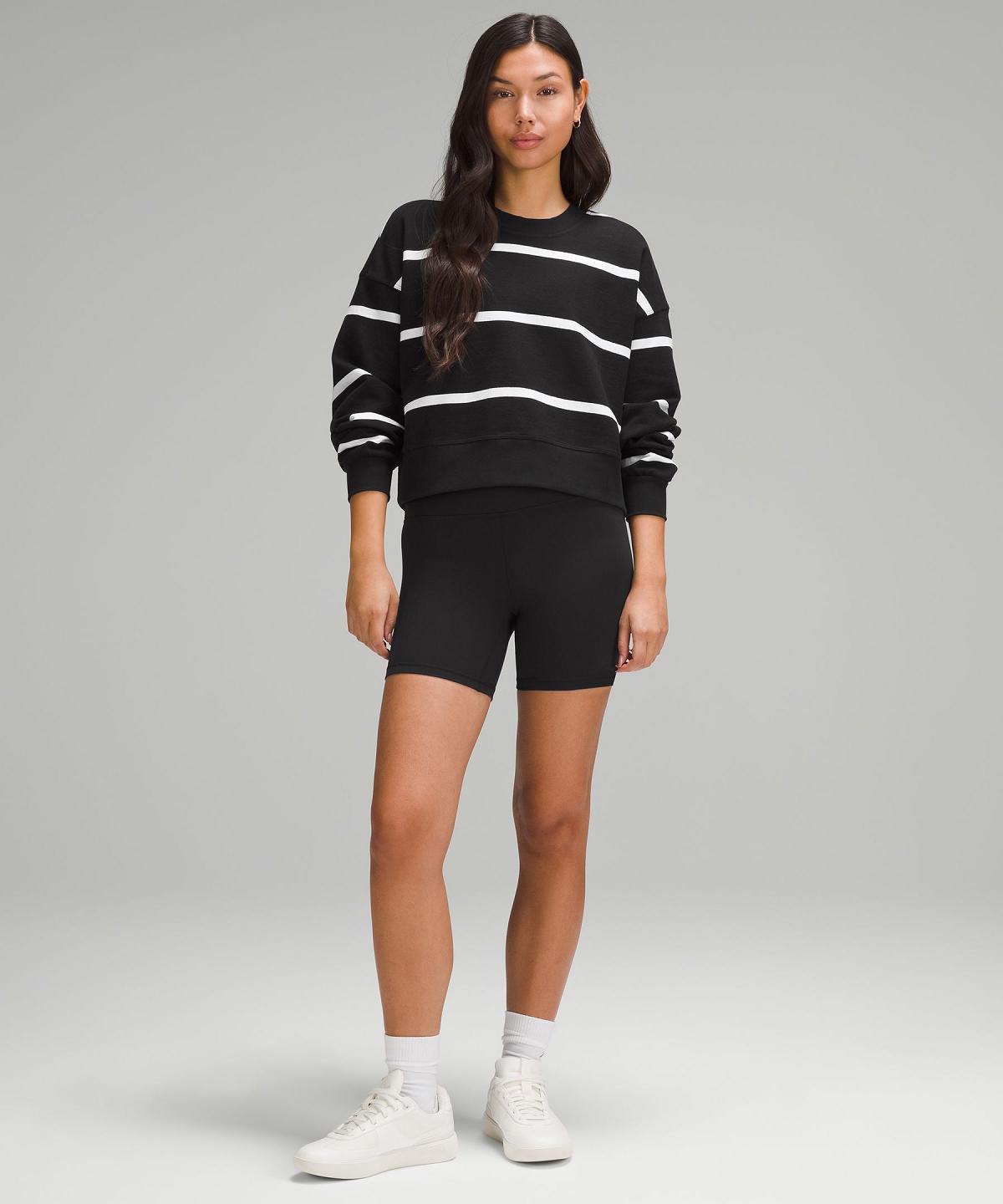 Stripes Black White Lululemon Perfectly Oversized Cropped Crew Women Hoodies & Sweatshirts | NZ_LuLu96731