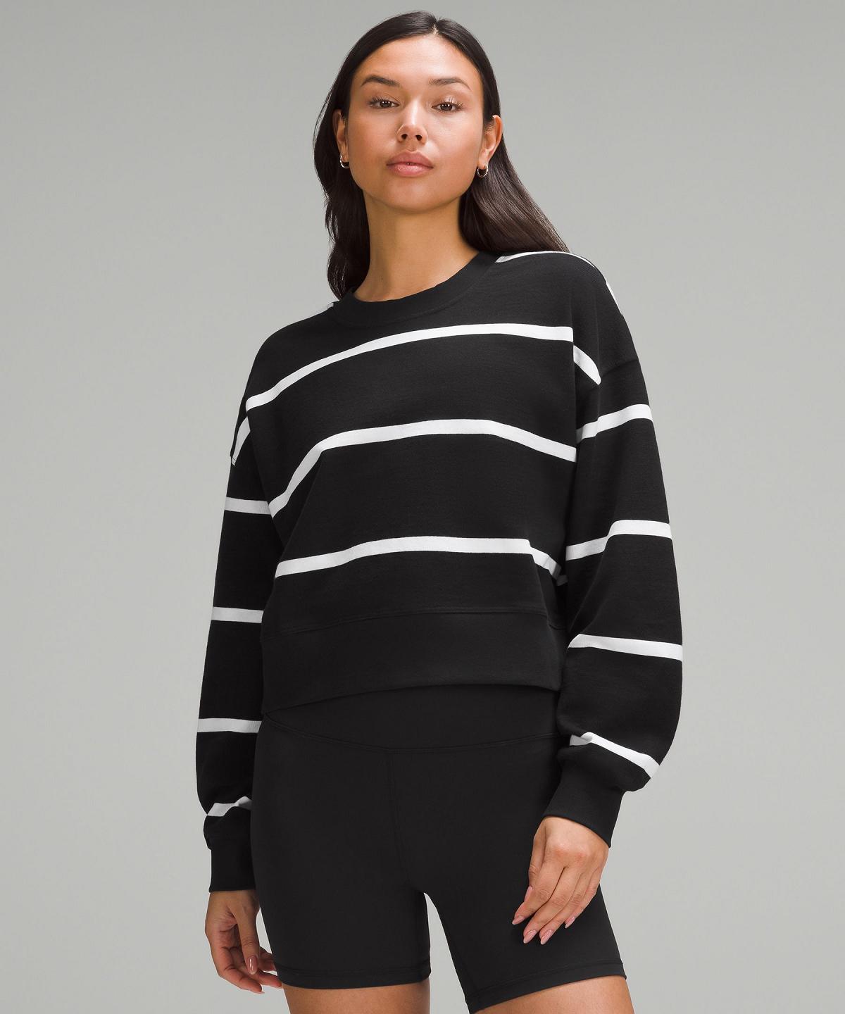 Stripes Black White Lululemon Perfectly Oversized Cropped Crew Women Hoodies & Sweatshirts | NZ_LuLu96731