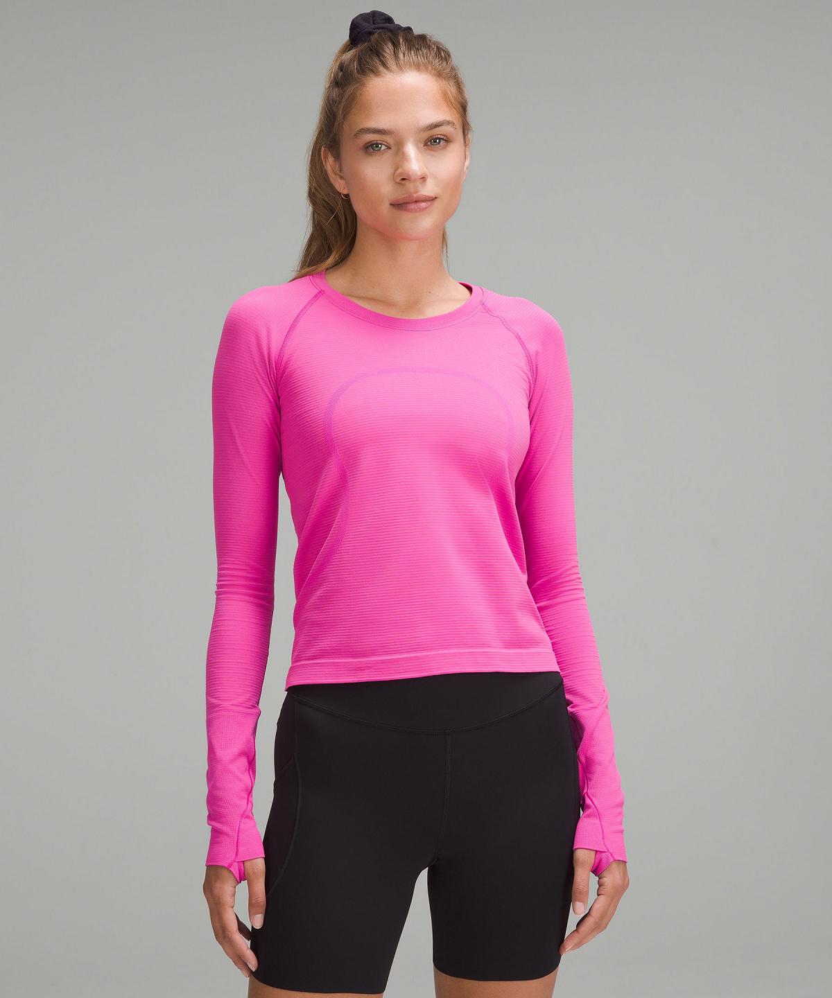 Stripes Pink Lululemon Swiftly Tech Long-Sleeve 2.0 Women T Shirts | NZ_LuLu68761