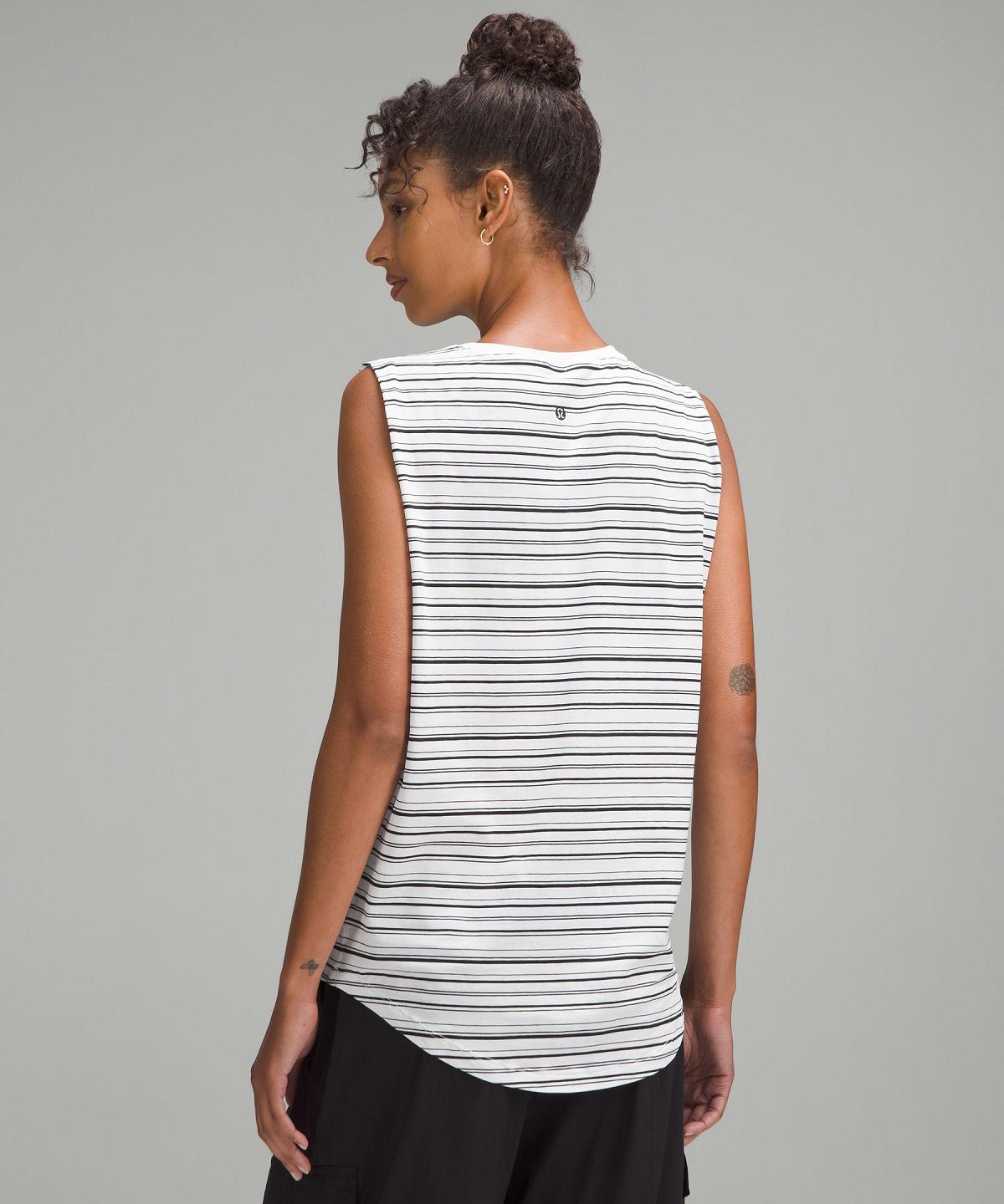 Stripes White Black Lululemon Brunswick Muscle Women Shirts | NZ_LuLu28024