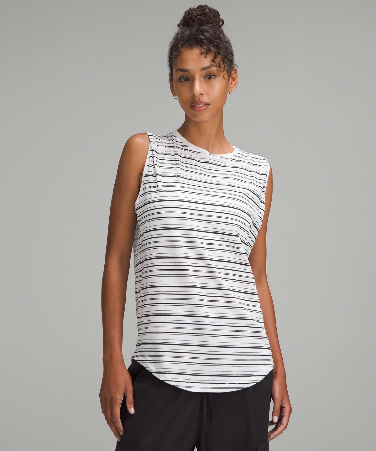 Stripes White Black Lululemon Brunswick Muscle Women Shirts | NZ_LuLu28024