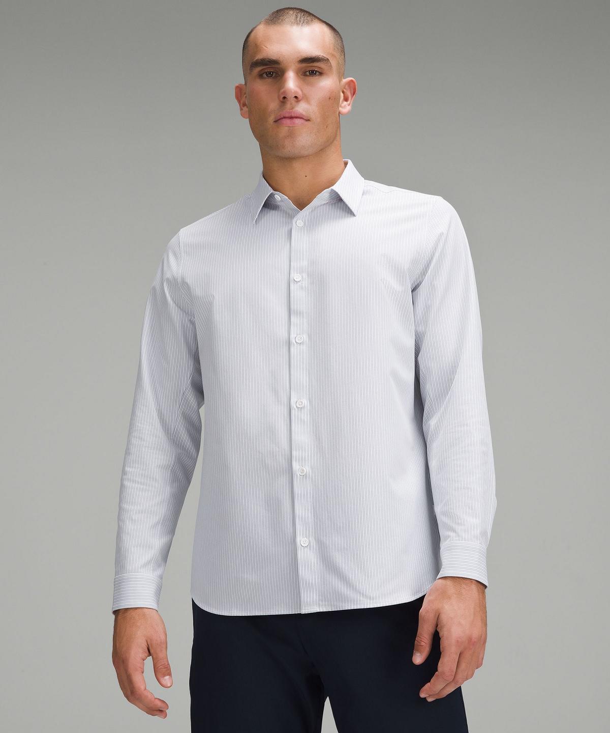 Stripes White Blue Beige Lululemon New Venture Classic-Fit Long-Sleeve Men Button Down Shirts | NZ_LuLu29837