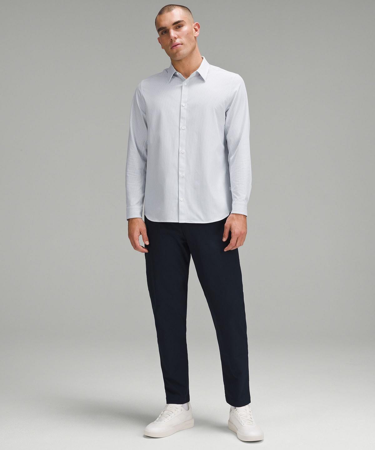 Stripes White Blue Beige Lululemon New Venture Classic-Fit Long-Sleeve Men Shirts | NZ_LuLu25112