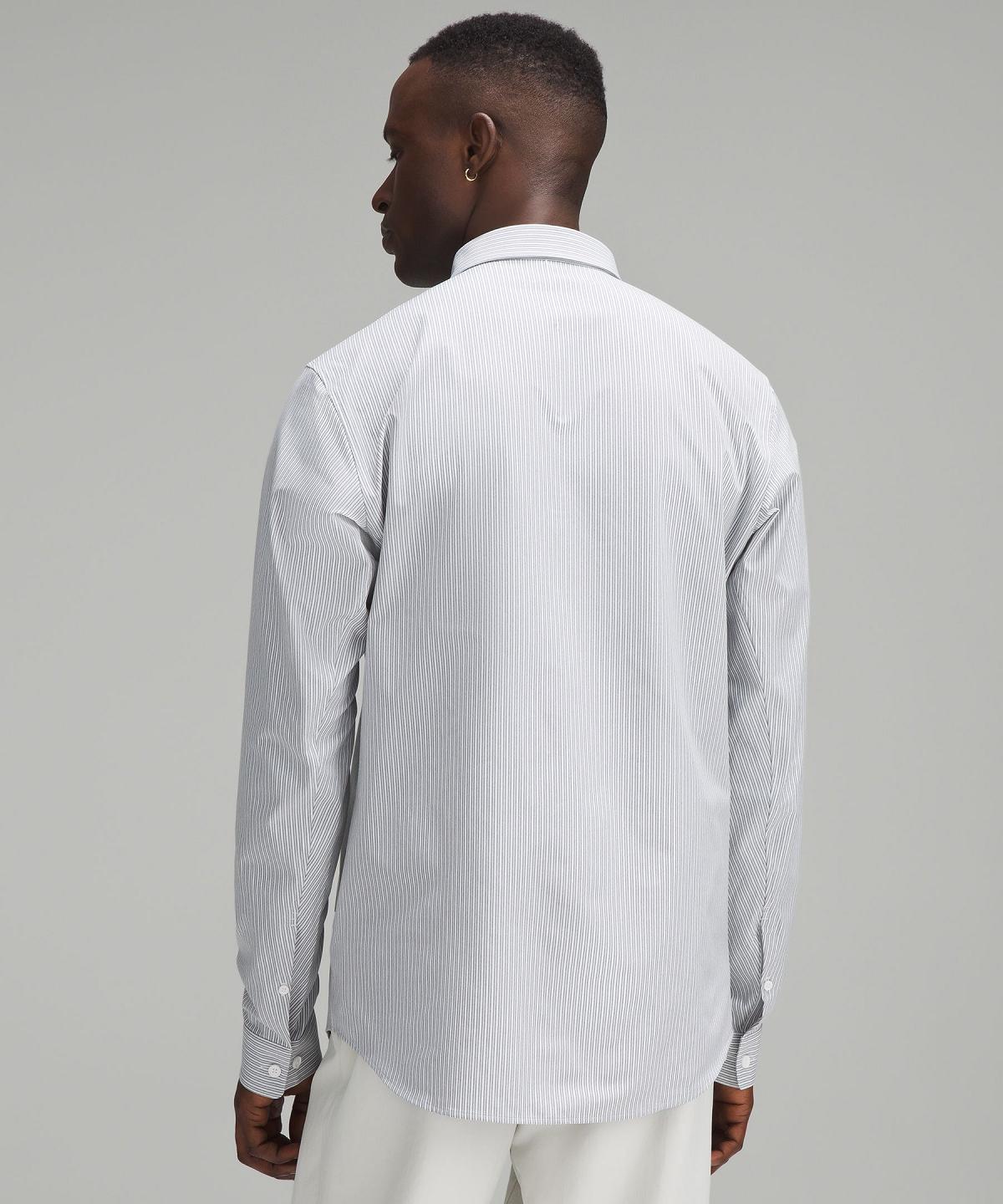 Stripes White Grey Olive Lululemon New Venture Slim-Fit Long-Sleeve Men Button Down Shirts | NZ_LuLu22539