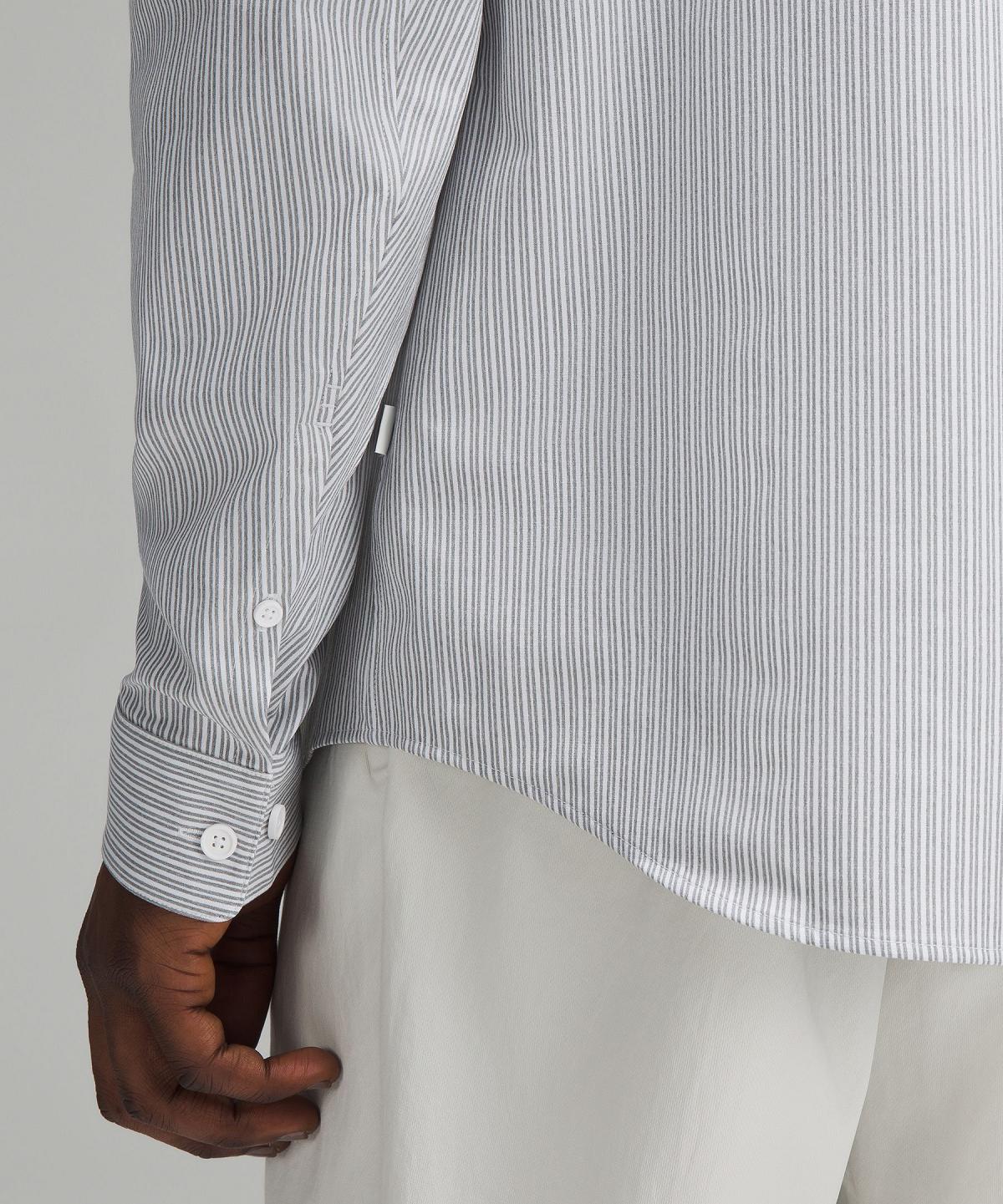 Stripes White Grey Olive Lululemon New Venture Slim-Fit Long-Sleeve Men Button Down Shirts | NZ_LuLu22539