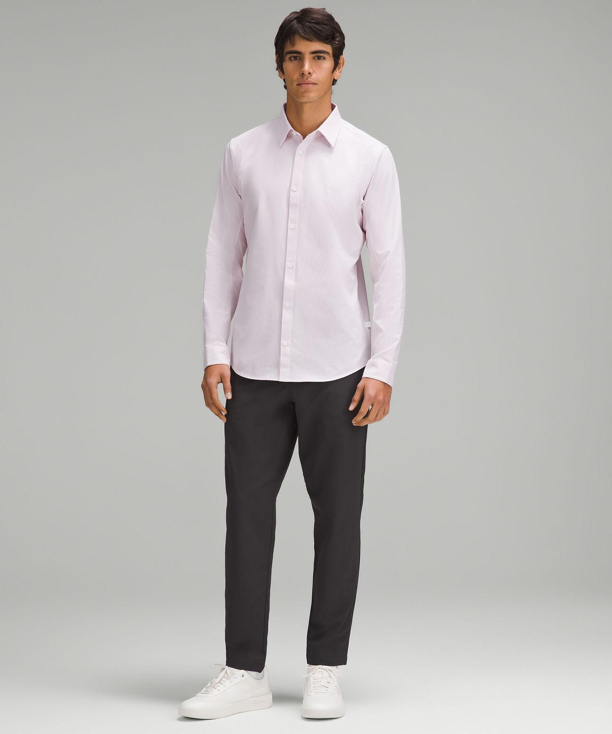 Stripes White Pink Lululemon New Venture Slim-Fit Long-Sleeve Men Button Down Shirts | NZ_LuLu63229