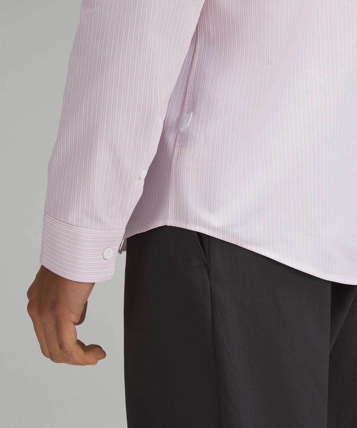 Stripes White Pink Lululemon New Venture Slim-Fit Long-Sleeve Men Button Down Shirts | NZ_LuLu63229