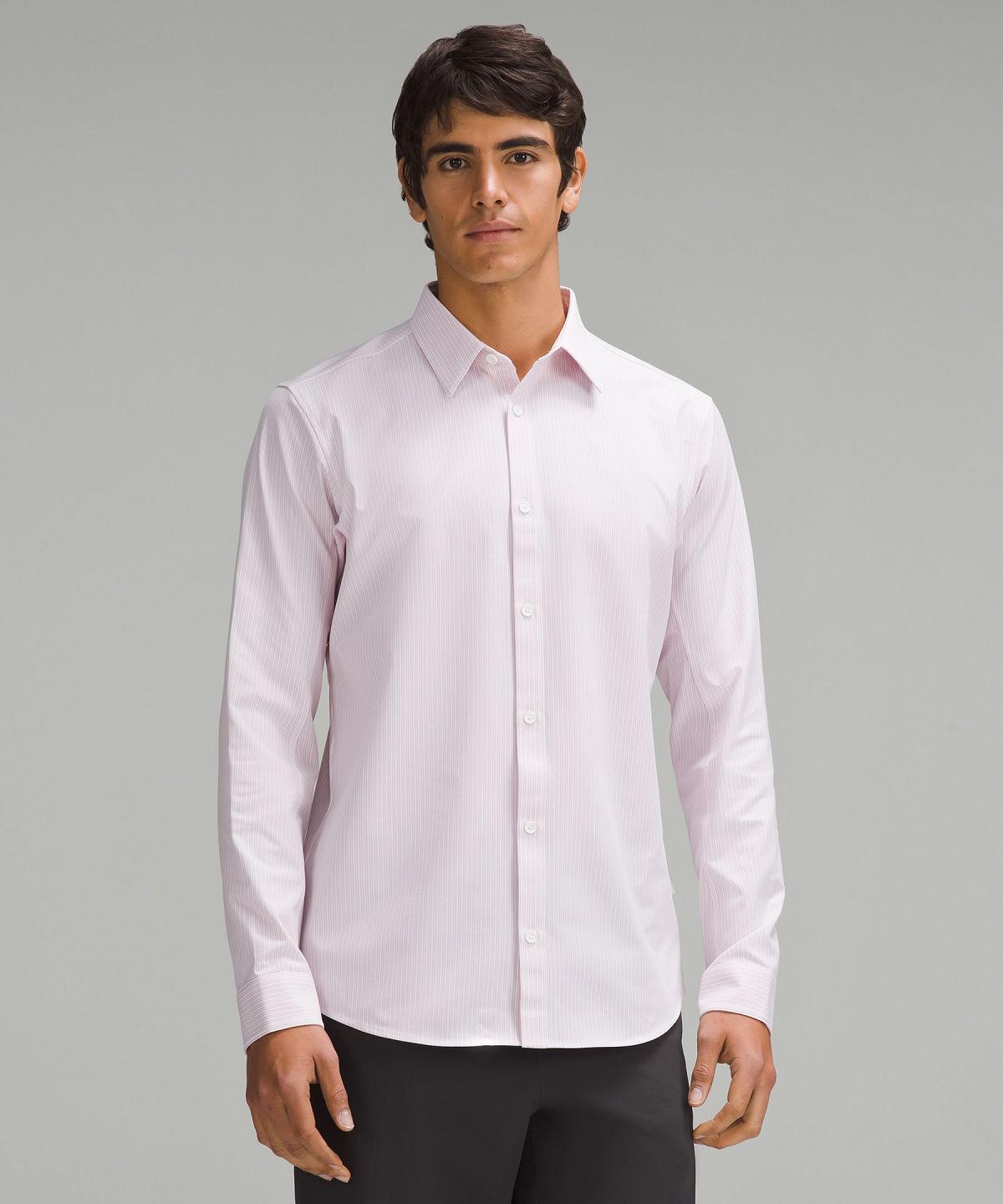 Stripes White Pink Lululemon New Venture Slim-Fit Long-Sleeve Men Button Down Shirts | NZ_LuLu63229