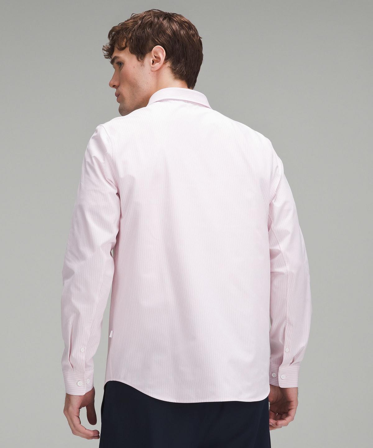 Stripes White Pink Lululemon New Venture Classic-Fit Long-Sleeve Men Button Down Shirts | NZ_LuLu85266