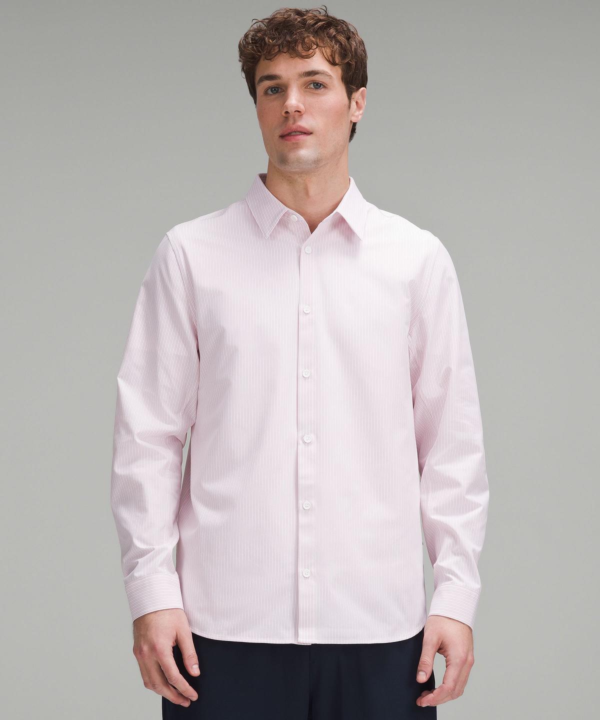 Stripes White Pink Lululemon New Venture Classic-Fit Long-Sleeve Men Button Down Shirts | NZ_LuLu85266