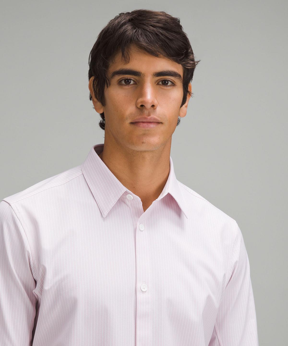 Stripes White Pink Lululemon New Venture Slim-Fit Men Long Sleeve Shirts | NZ_LuLu80405