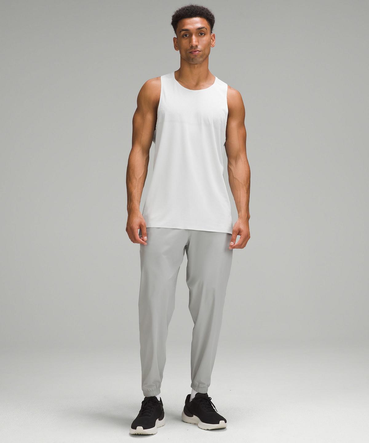 White Lululemon Fast and Free Singlet Men Shirts | NZ_LuLu91043