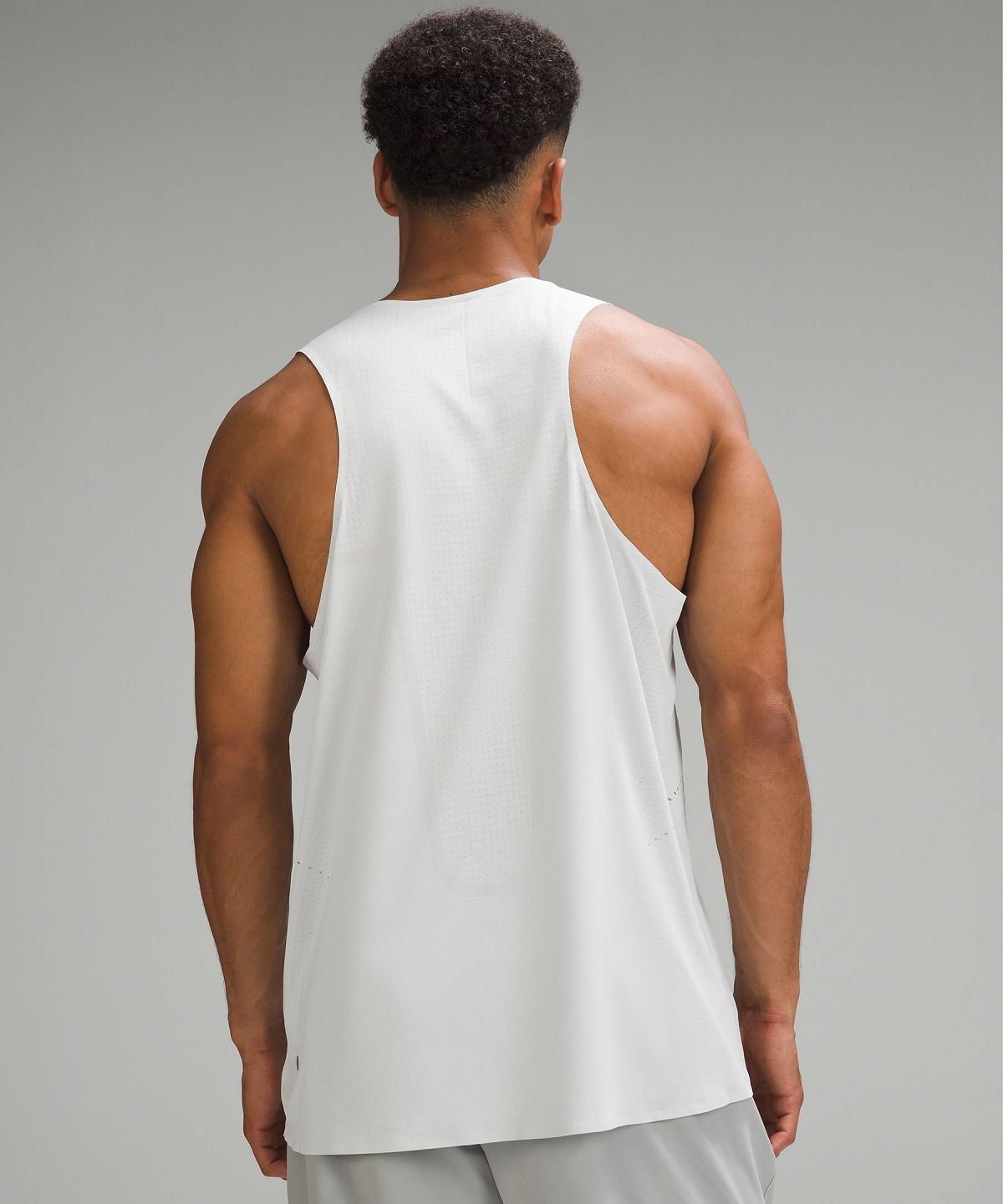 White Lululemon Fast and Free Singlet Men Shirts | NZ_LuLu91043