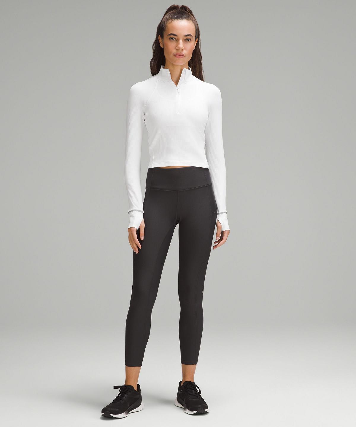 White Lululemon It's Rulu Ribbed Cropped Half Zip Women Long Sleeve Shirts | NZ_LuLu41555